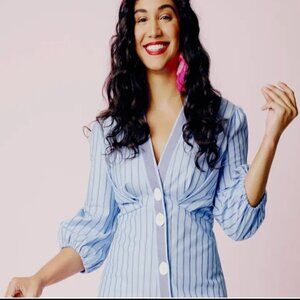 ZARA Elegant Striped V-Neck Button-Down Dress - Size Small